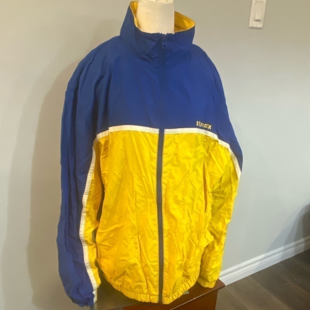 Tommy Hilfiger L vintage windbreaker jacket blue yellow white men full zip